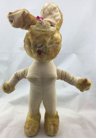 Rare 1940’s Vintage Large 20” Stuffed Animal Plush Easter Bunny Rabbit Boobs