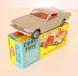 1960s Corgi 320 Ford Mustang Fastback 2,  2 Silver W Jeweled Headlights Boxed
