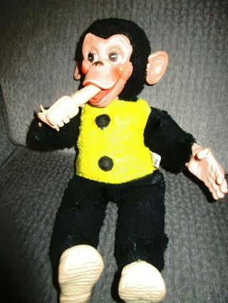 Vtg Bim Zippy Monkey Plush Stuffed Doll Rubber Face Banana Yellow Black