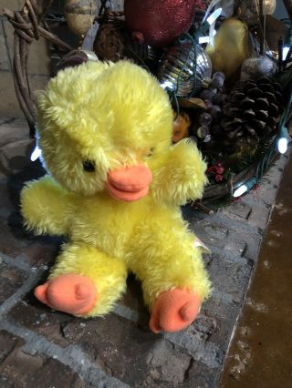 Vtg Russ Berrie Yellow Fluffy Plush Duck Dilly Toy Stuffed Animal
