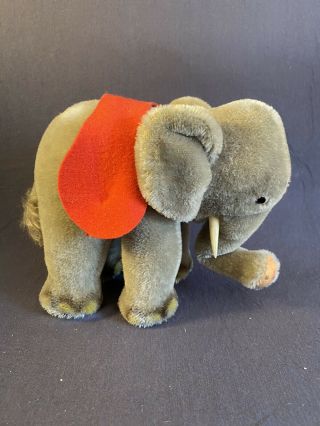 Vintage Steiff? Austria Elephant With Red Felt Saddle W/bell No Ear Tag 7”x6”