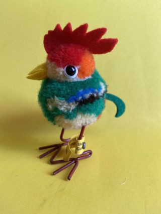 Steiff Vintage Pompom Colorful Rooster W/tags 7240/08 From The 1960s