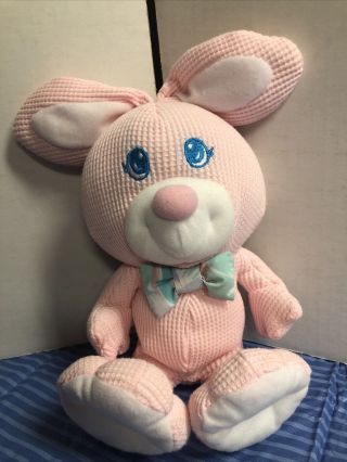 Vtg 1994 Fisher Price Pink White Thermal Cozies Bunny Rabbit Plush Baby Toy 12”