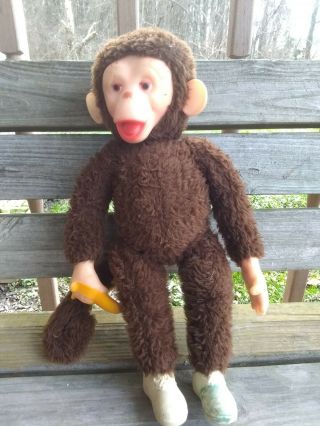 Vtg Zippy Monkey Plush Stuffed Doll Rubber Face Ears Hands Banana Shoes