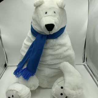 Animal Adventure White Polar Bear Blue Scarf Plush Soft Toy 2015 28 " Stuffed