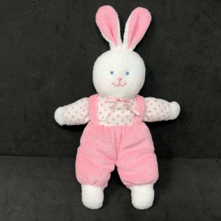 Eden Pink Bunny Plush Terrycloth Overalls White Polka Dot Shirt 10 " Rabbit Lovey