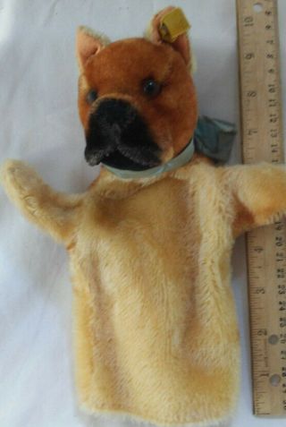 Vintage Steiff Boxer Dog Hand Puppet.  10” Collector’s Gift