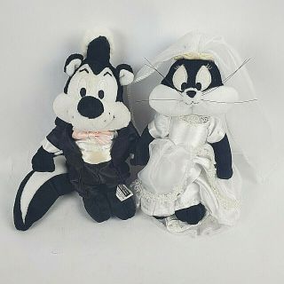 Warner Bros Studio Store Pepe Le Pew & Penelope Plush Skunk Cat Bride Groom