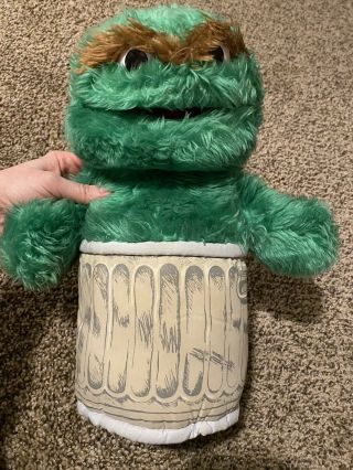 Vtg 80’s Sesame Street 12” Oscar The Grouch In Trash Can Plush Hand Puppet Euc