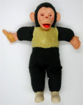 Vintage 15 " Mr Bim Zip The Chimp Stuffed Plush Monkey Banana Rubber Face Zippy