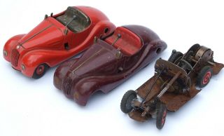 3 X Vintage Schuco Examico 4001 Metal Toy Cars For Restoration