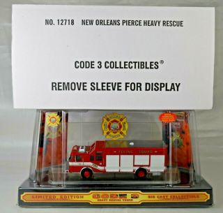 Code 3 12718 " Orleans Fd " Pierce Heavy Rescue Fire Truck 6 1/8 " Mint/box