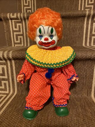 Vintage Rubber Face Clown Doll Stuffed Hard To Find Blue Eyes Euc