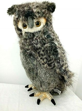 Hansa Toy Bubo Gray Owl Bird Life Like Stuffed Plush Faux Fur Faux Feathers