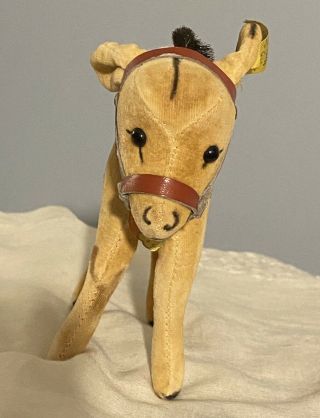Vintage Steiff Donkey Toy - 5 " Tall With Ear Button/tag & Paper Tag