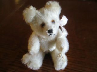 4 " Antique Fully Jointed White Mohair Teddy Bear Ca.  1930 