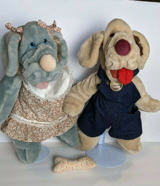 2 Ganz Wrinkles Vtg 1981 Hand Puppet Large 28 " Plush Girl And Boy Dogs Clothing