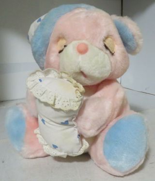 Vintage Chosun Plush Sleeping Pink Teddy Bear With Pillow Heart Nightcap Rare