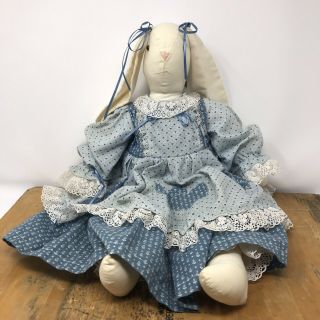 Vintage Handmade Stuffed Bunny Rabbit Doll Primitive Cottagecore Country Floppy