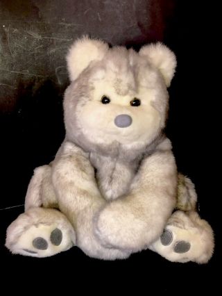 Vintage Commonwealth Grey Bear Wolf Dog Large White Plush Stuffed 1992 16 Inch