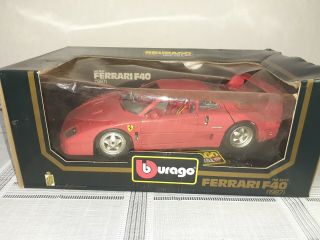 Burago 1987 Ferrari F40 Red 1:18 Scale Die Cast Model Car 3032 Vtg Made In Italy