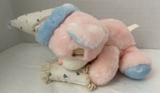 Vintage Chosun Plush Sleeping Pink Teddy Bear With Pillow Nightcap Rare