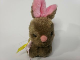 Vintage Russ Berrie 232 Brown Pink Bunny Rabbit 3.  5 " Plush Stuffed Toy Korea