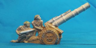 Vintage Manoil Barclay Military Gasmask Lead Toy Soldiers Artillery Cannon