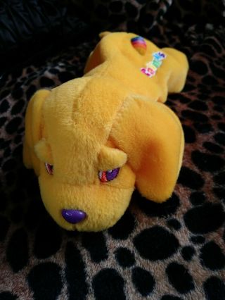 8” 1998 Lisa Frank Beanie Series One Caymus the Dog Plush Vintage Yellow 3