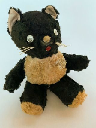 Vintage Kitti By Gund Stuffed Animal Black And Pink Cat 9” 1950’s