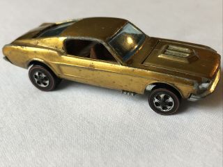 Vintage 1968 Hot Wheels Redlines Custom Mustang Gold Hk Base