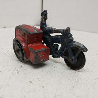 Vintage Hubley Toys Small Motorcycle And Sidecar Cast Iron
