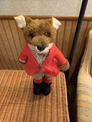 Vintage Fox Hunting Equestrian Plush Doll Red Jacket 16 " Stands Up