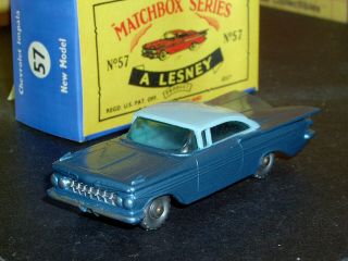 Matchbox Lesney Chevrolet Impala 57 B3 Dk Blue Base 20spw Sc3 Vnm & Crafted Box