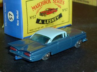 Matchbox Lesney Chevrolet Impala 57 b3 dk blue base 20SPW SC3 VNM & crafted box 2