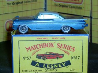 Matchbox Lesney Chevrolet Impala 57 b3 dk blue base 20SPW SC3 VNM & crafted box 3