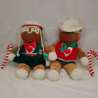 Vtg 1990 Target Store Christmas Gingerbread Man Boy Girl Stuffed Plush Doll Set
