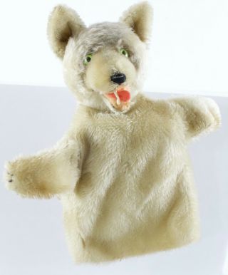 Steiff Loopy Wolf Vintage Hand Puppet 9” Tall W/ Button Ca 1960s?