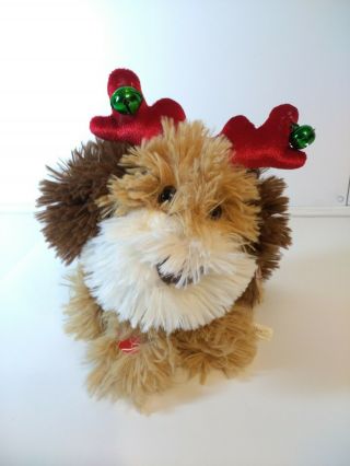 Jingle Bells Animated Brown Puppy Dog W/ Antlers Dan Dee Christmas Music 8 "