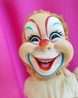 21 " Vintage Rushton Rubber Face Clown Doll Stuffed Cloth Doll