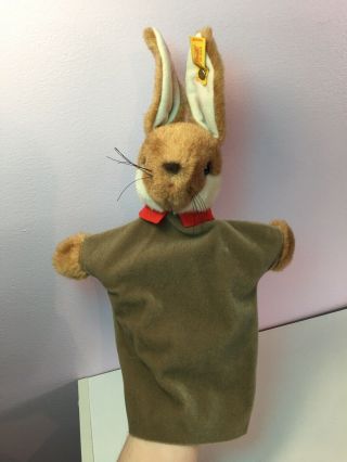 Steiff Rabbit Puppet W/ Button Flag,  Made In Austria,  Vintage Steiff 6463/27