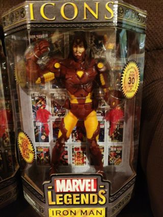 Marvel Legends Icons Iron Man red gold variant and red yellow suit Toy Biz 2006 2