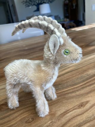 Vintage Steiff Long Horned Mountain Goat (capricorn) 5 1/2” Tall Excluding Horns