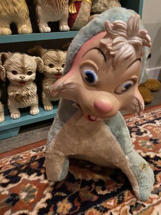 Vintage 1940 - 50’s Rubber Face Bunny Rabbit Stuffed Animal Plush Toy Big Eyes