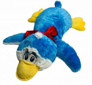 Dandee Collectors Choice Plush Duck Blue Yellow Stuffed Animal Red Bow 28”