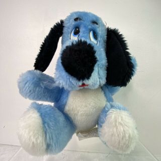Vintage Mighty Star Puppy Dog Plush Stuffed Animal 8 " Blue Sad Eyes Carnival