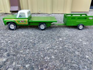 Vintage 1970s Nylint Farms Pressed Steel Green Truck And Trailer