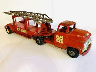 Vintage 1950’s Buddy L 26” Gmc Fire Truck With Pop Up Ladder