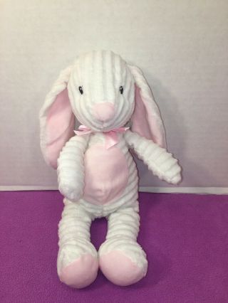 Vguc - 12” Fao Schwarz Bunny Rabbit White Chenille Plush Pink Tummy Ears Feet Bow