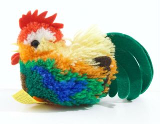 Steiff 7245/08 Wool Rooster Sitting 4.  5” Long W/ Button Ca 1970s